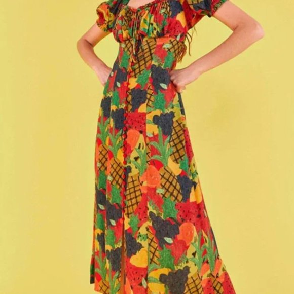 FARM Rio Fruit Salad Square Neck Midi Dress - Picture 3 of 13